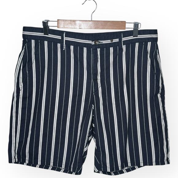 RAG & BONE Perry Linen Blend Shorts Striped Navy Blue Coastal Beach Cruise Lake - Picture 4 of 16